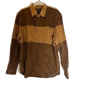 Men's J. Crew Front Pocket Corduroy Brown & Khaki Utility Button Down (Lrg)